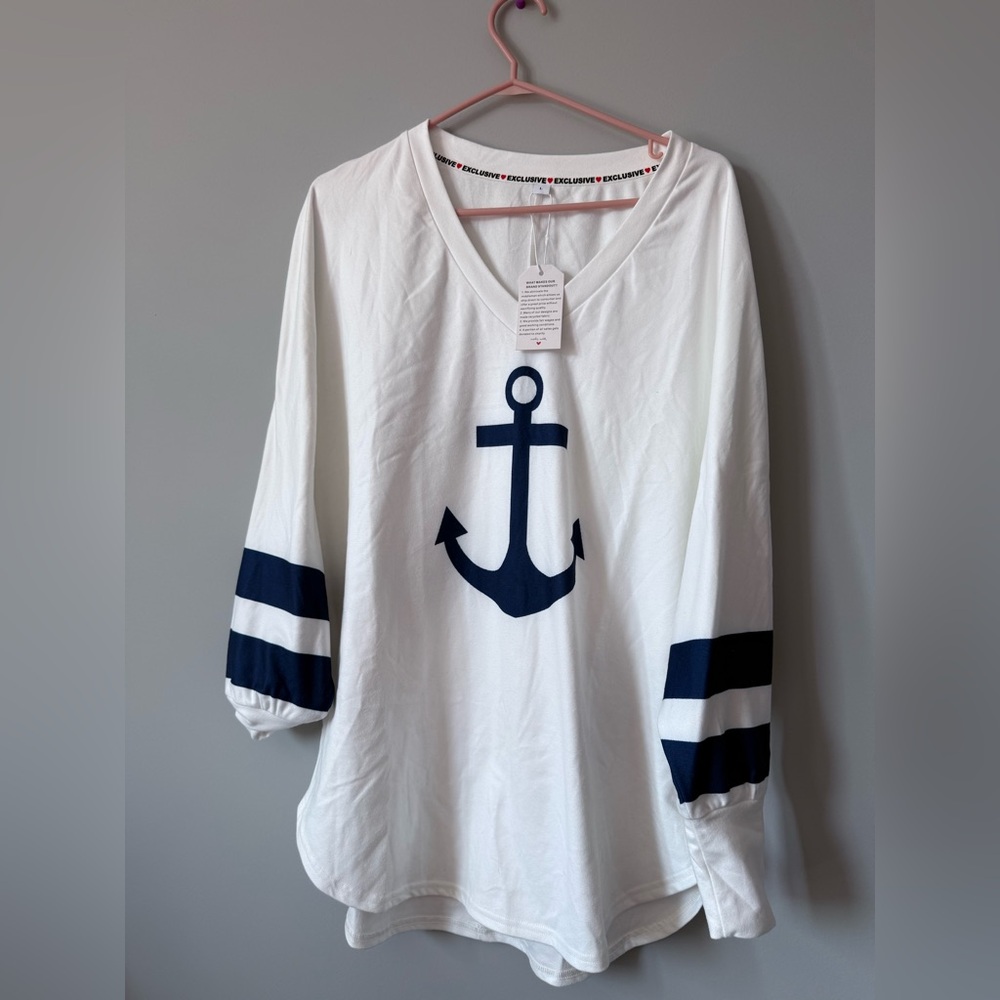 Nautical White and Navy Women's Top